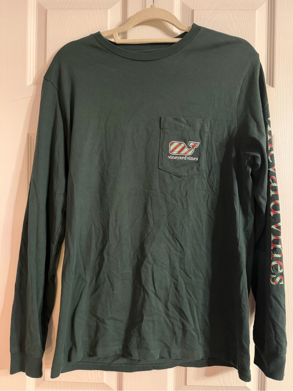 Vineyard Vines Men’s Green Candy Cane Whale Logo Long Sleeve W/ Pocket Size L